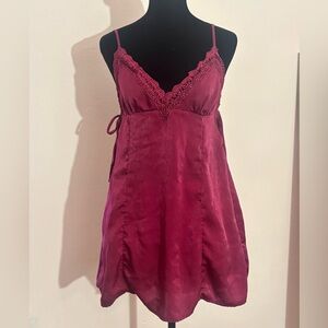 Lulu's Deep Red Satin Dress with Lace